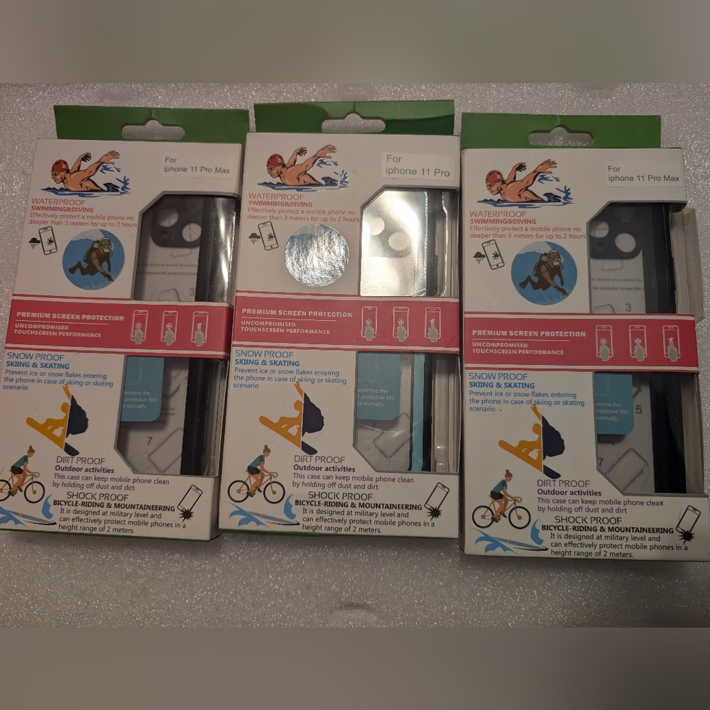 3 Pack- Waterproof Phone Case for iPhone 11 Pro - Black